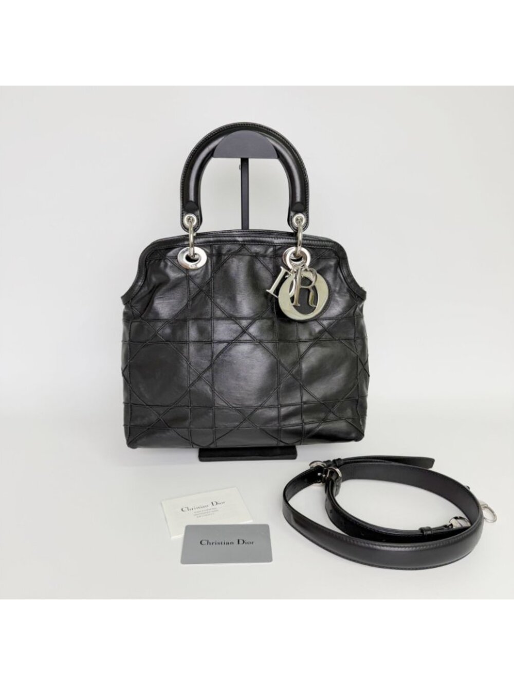 Dior Lady Cannage Large Shoulder Bag Leather Black Vintage - Picture 2 of 16